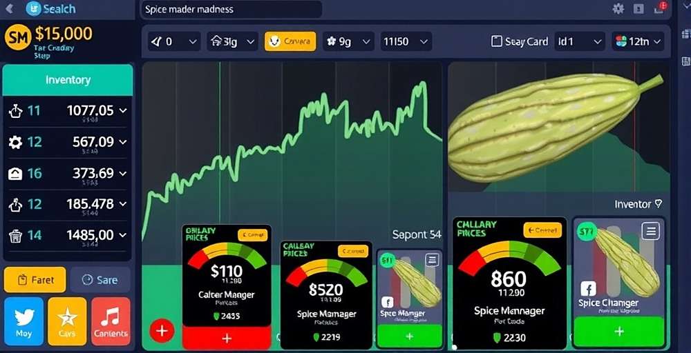 Spice Market Madness Trading Interface Spice Market Madness trading interface showing price fluctuations and inventory management screens
